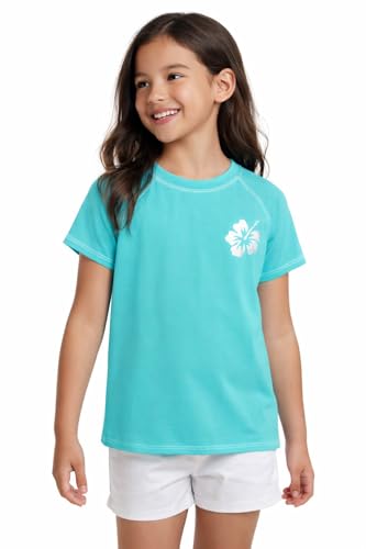 Girls Short Sleeve Rash Guard Swim Shirt - Mint, 6X
