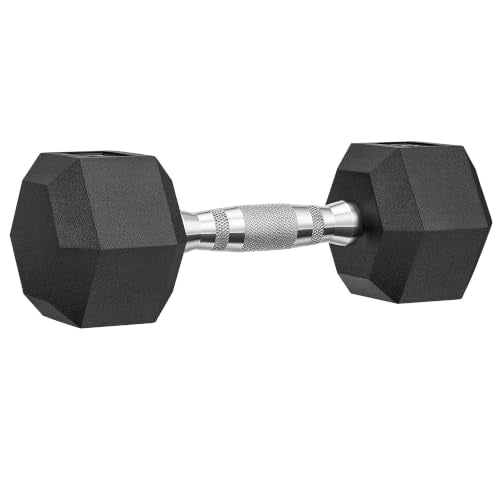 StrongPower Chrome Handle 15 lb Hex Dumbbells Pair – Rubber Coated, Anti-Roll