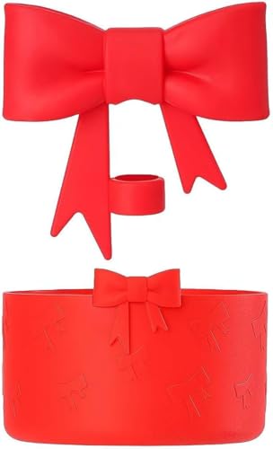 Bow Shape Straw Cover & Silicone Boot Sleeve Set - Red
