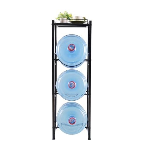 5 Gallon Water Jug Holder, Water Bottle Holder with Top Shelves, 4-Tier Water Jug Rack Water Jug Stand Heavy Duty Water Bottle Storage Rack Dispenser Stand Organizer for Kitchen,Office, Black