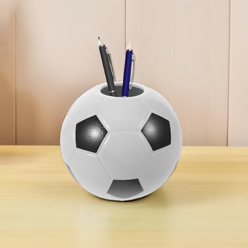 Ceramic Soccer Ball Pen Holder - 12x12x11cm Sports Desk Organizer