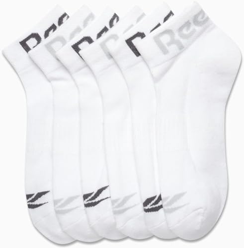 Reebok Men's Quarter Socks 6 Pack White Arch Support Cushioned Athletic Socks
