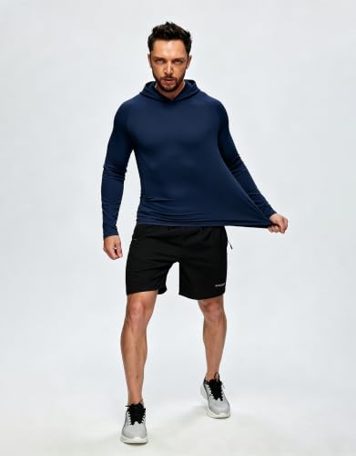 ZITY Men's UPF 50+ Sun Protection Hoodie Long Sleeve Fishing Shirt - Large Navy/Light Blue/White/Gray/Black 5 Pack