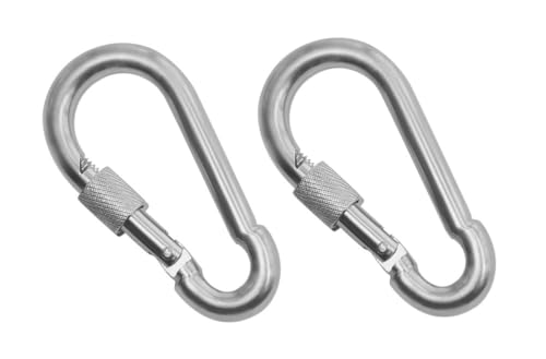 Heavy Duty Stainless Steel Thumb Screw Carabiner Clip 5cm - 2 Pack Silver