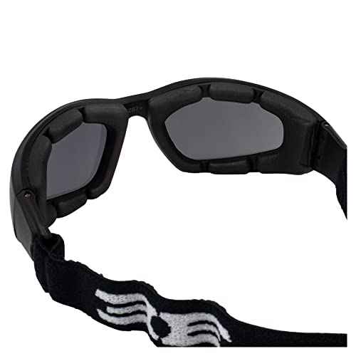 Epoch Eyewear Padded Motorcycle Riding Goggles Black Frame Smoke Lens Adjustable Strap ANSI z87.1 Safety Rated