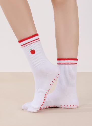 Non-Slip Yoga Socks for Women - Breathable Pilates Crew Grip - Apple
