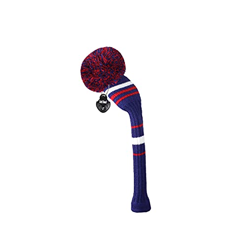 Hybrid Golf Club Cover with Pom Pom & Rotating Tags - Deep Blue, Red, White