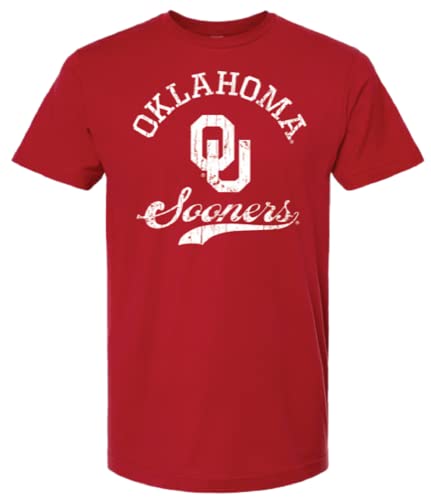 Red & West NCAA Oklahoma Men's Cotton T-Shirt Large Crimson Vintage Logo