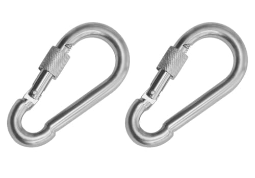 Heavy Duty Steel Carabiner Snap Hook with Thumb Screw Lock - 5cm 2-Pack Silver