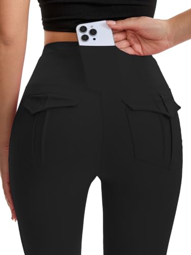 HiBwoBwo Women's Flare Leggings with Pockets High Waist Butt Lift Yoga Pants – Black XL
