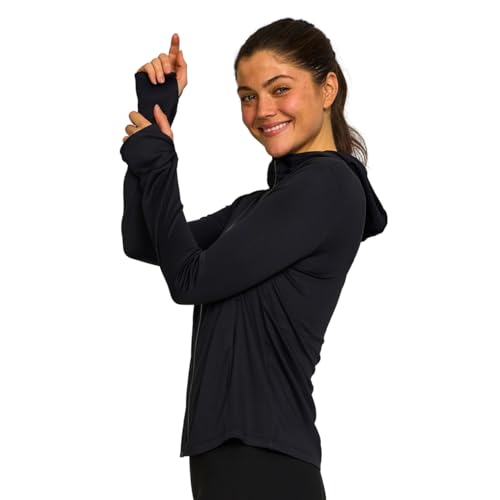 Women's Sun Hoodie Jacket - SPF 50+ Protection, Zip-Front, Medium/Black