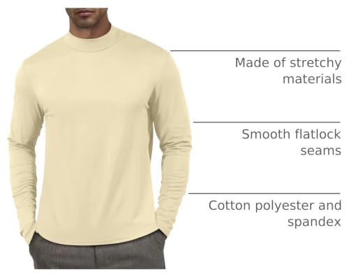 Men's Long Sleeve Mock Turtleneck Casual Thermal Shirt - Khaki 3X-Large