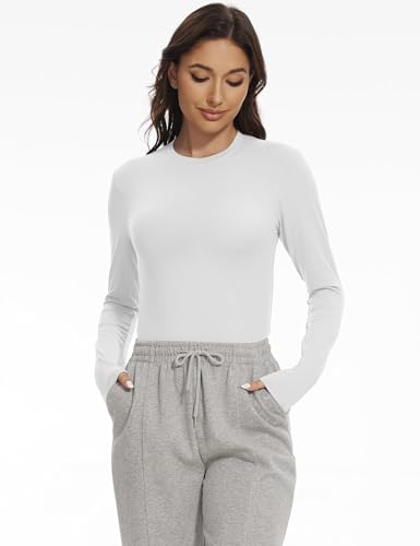 Kinglaman 5-Pack Women's Long Sleeve Crew Neck Slim Fit Tops - Black, White, Heather Grey, Medium