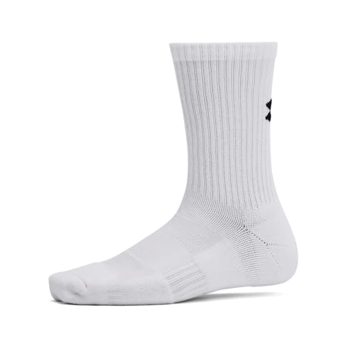 Under Armour Unisex-Child X-Small Cotton Crew Socks 3 Pack – White/Black
