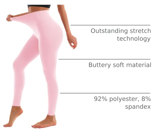 High Waisted Buttery Soft Yoga Pants - Light Tummy Control, No Pocket, Small-Medium - Light Pink