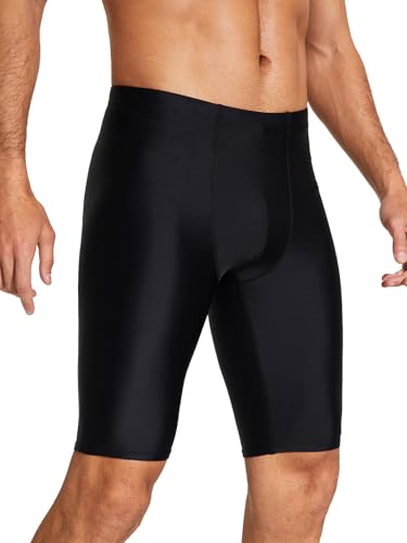 Men's Swim Jammers - 11-Inch Inseam, Black, Size 28-40, Athletic Racing Swimwear