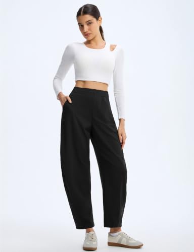 Baleaf Women's 27" Fleece-Lined Wide Leg Winter Pants Black Medium