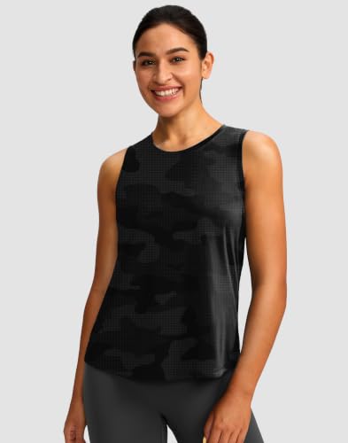 G Gradual Women's Grey Camo Workout Tank Top Large Sleeveless Yoga Running Gym Shirt