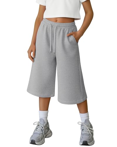 Girls' Wide Leg Capri Sweatpants - Light Heather Gray, 13-14 Years