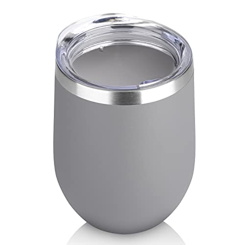 Insulated Stainless Steel Wine Tumbler with Lid - 12oz, Gray