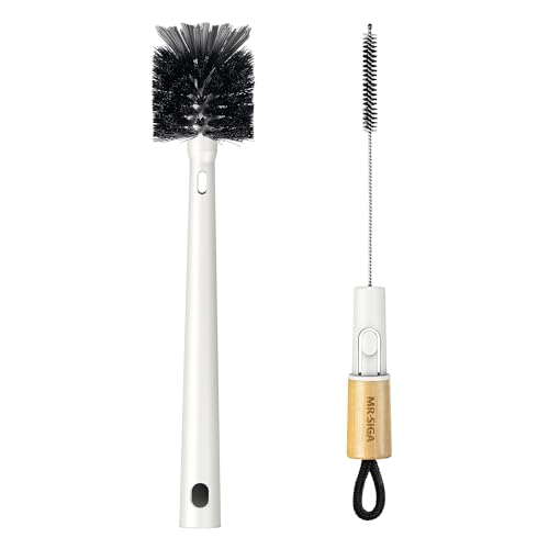 MR.SIGA White 2-in-1 Water Bottle Brush & Straw Cleaner, Long 14.2in Handle