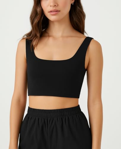 Sexy Basics Women's 3 Pack Black Sport Bras Workout Tank Tops Medium