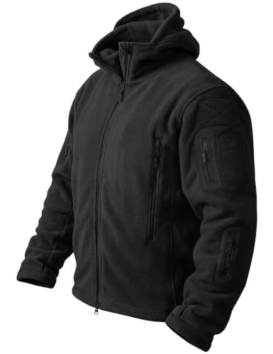 Men's Black Large Tactical Fleece Hoodie Jacket - Warm Winter Outdoor Coat