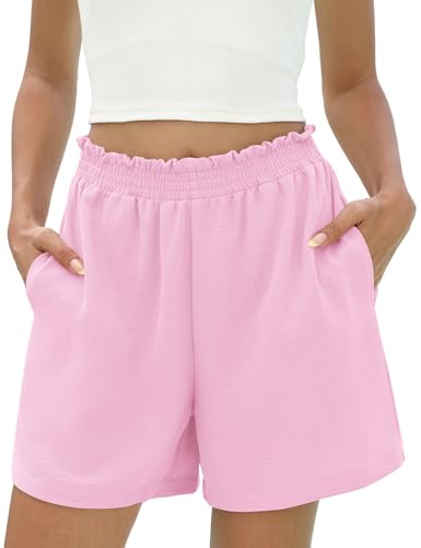 Micoson Women's 2026 Summer High-Waisted Beach Shorts - Medium Pink