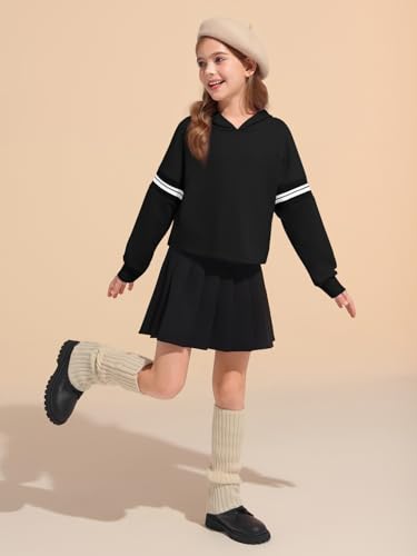 Kids Cute Striped Long Sleeve Crop Hoodie - Black, 7-8 Years