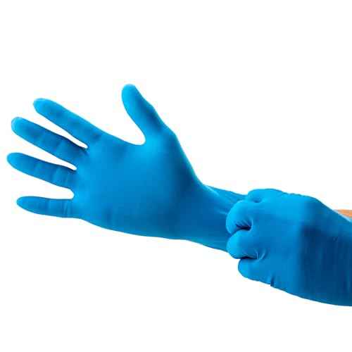 Heavy Duty Thick Latex Gloves, 14mil, Blue, Industrial, Powder Free, 12" Length, Textured, Multi-Purpose, Box of 50