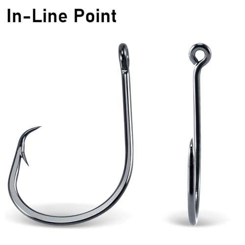 In-Line Circle Hooks - Straight Shank Octopus Hooks, Black Nickel - 50 Pack