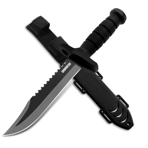 Dispatch Black Fixed Blade Hunting Knife 12-inch Survival Bowie with Sheath