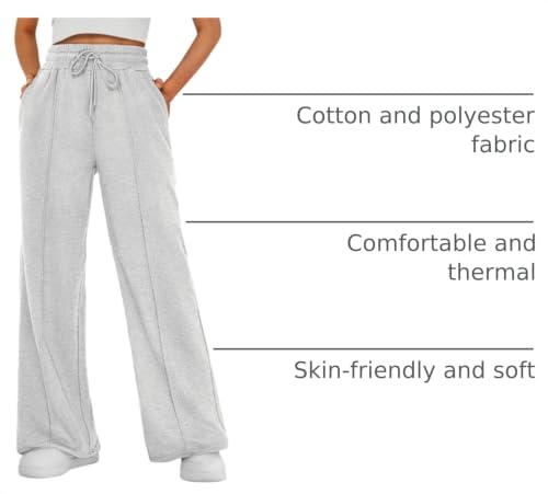 AUTOMET Women’s Wide Leg Sweatpants - Baggy Lounge Pants, Medium, Gray
