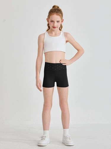 Girls High Waisted Yoga Dance Shorts - 9-10 Years, Black
