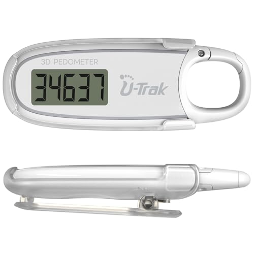 3D Pedometer for Walking - Accurate Step Tracker with Clip & Carabiner - White