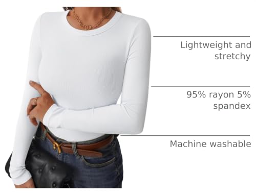 C.O.Z.Y Women's Long Sleeve Ribbed Crewneck T-Shirt - Small White