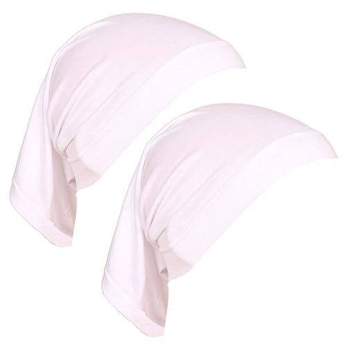 2 Pcs Women Solid Color Hijab Undercaps - White