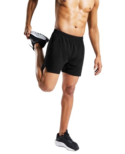 MIER Men's 5-Inch Black Running Shorts Dry Fit Lightweight Athletic Gym Workout