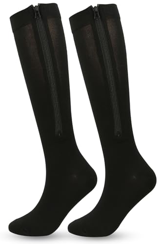 Zipper Compression Socks - Medical Knee-High Support L-Black