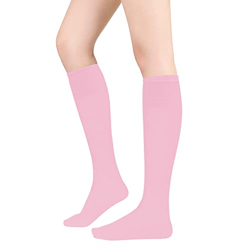 Knee High Socks for Women - Elastic Athletic Tube Socks - Pink