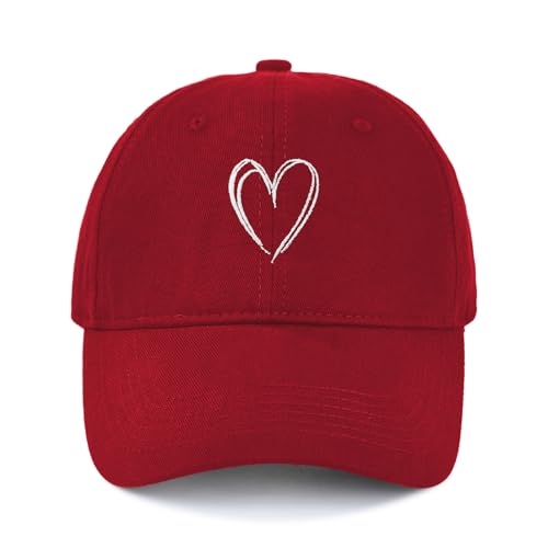 American Trends Women's Red Heart Embroidered Baseball Cap One Size