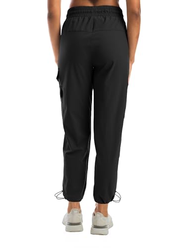 Women's Lightweight Water-Resistant Hiking Joggers with Adjustable Leg Openings - X-Large Dark Black