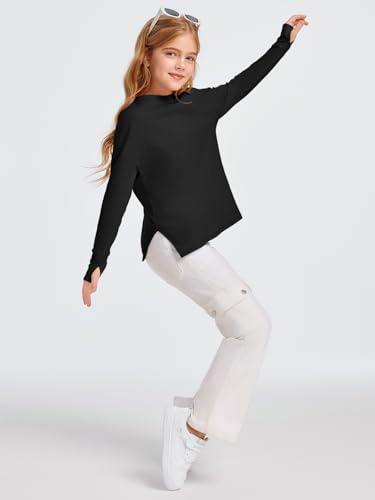 Kids Long Sleeve Active Quick Dry Yoga Tops - 10-12 Years Black