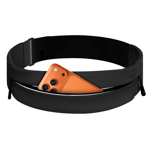Heliosea Water-Resistant Running Belt for Men & Women Small Black Fanny Pack with 3 Zipper Pockets
