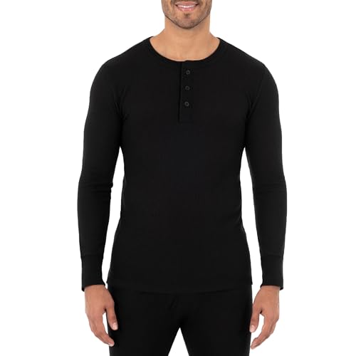 Men's Recycled Waffle Thermal Underwear Henley Top - Medium/Black - 1 Pack