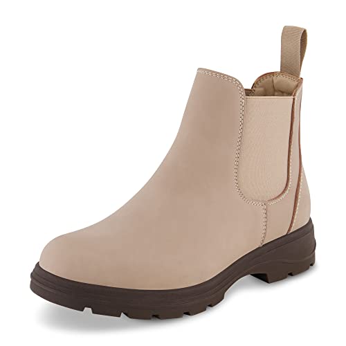 CUSHIONAIRE Women's Britain Chelsea Ankle Boots - Sand, Vegan Leather, Non-Slip Sole, Memory Foam, Wide Widths
