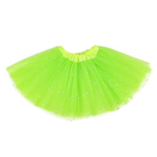 Girls Tutu Skirt - 3 Layer Tulle Ballet Costume - Lime Green Stars