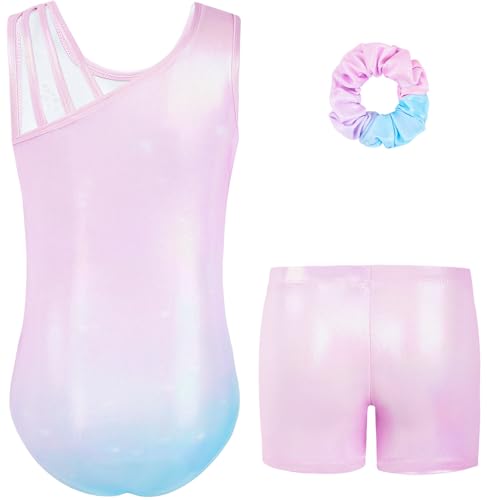 Gogokids Girls Sleeveless Sparkly Gymnastics Leotard Set with Shorts - 5-6 Years, Light Pink