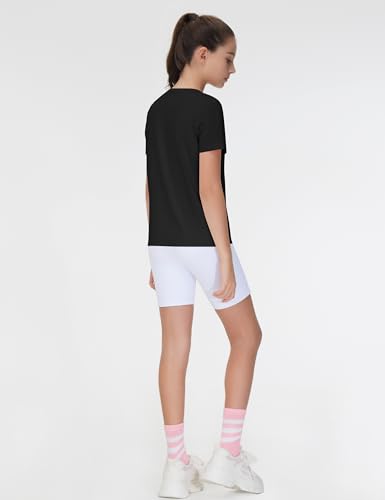 Girls Workout Shirt - Black Crewneck Running Yoga Tee - Small