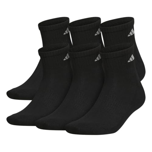 Men's Athletic Cushioned Quarter Socks - 6-Pack, Large - Black/Aluminum